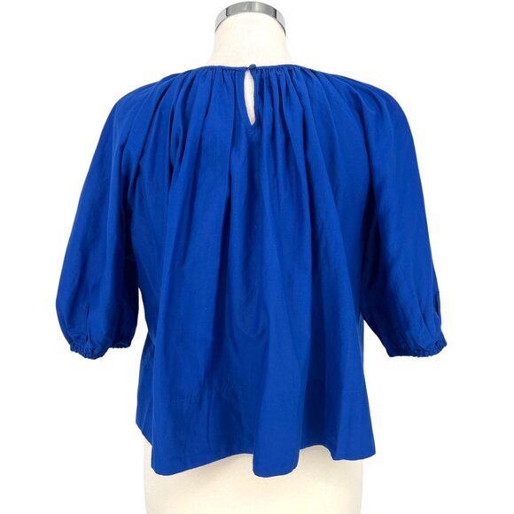 Madewell Shirred Puff-Sleeve Top Blue Cotton Silk Size Small NWT - Picture 7 of 10